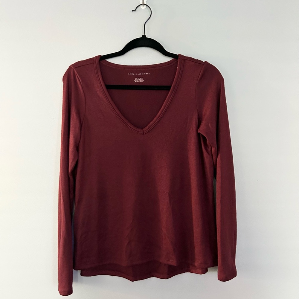 American Eagle Outfitters Deep Red V-Neck Blouse